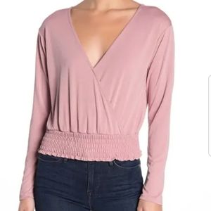 Project Social T Surplice Smocked Long Sleeve Top